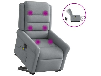 Multidom Zdvíhacie sklápacie elektrické masážne kreslo svetlosivé látka