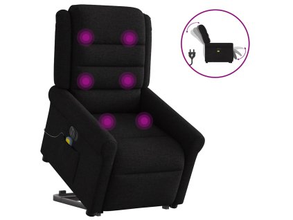 Multidom Zdvíhacie a sklápacie elektrické masážne kreslo, čierne, látka