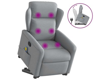 Multidom Zdvíhacie a sklápacie masážne kreslo bledosivé látka