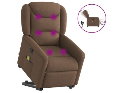 Multidom Zdvíhacie a sklápacie elektrické masážne kreslo, hnedé, látka