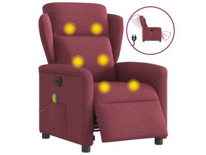 Multidom Elektrické sklápacie masážne kreslo vínové látka