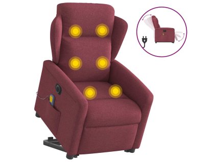 Multidom Zdvíhacie a sklápacie elektrické masážne kreslo, vínové, látka