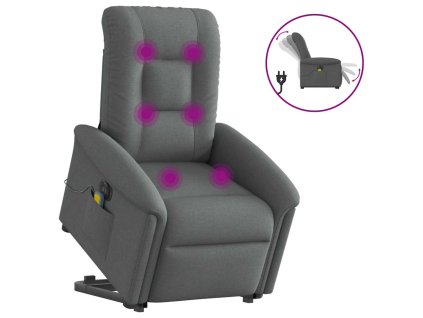 Multidom Zdvíhacie a sklápacie elektrické masážne kreslo tmavosivé látka