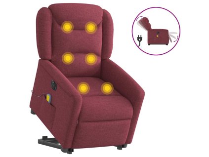 Multidom Zdvíhacie a sklápacie elektrické masážne kreslo, vínové, látka