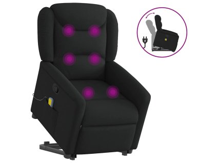 Multidom Zdvíhacie a sklápacie masážne kreslo čierne látkové