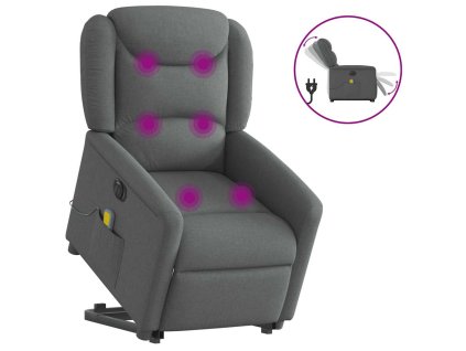 Multidom Zdvíhacie a sklápacie elektrické masážne kreslo tmavosivé látka