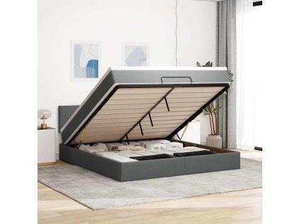 Multidom Osmanská posteľ s matracom Tmavosivá látka 180x200cm