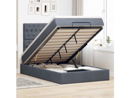 Multidom osmanská posteľ s matracmi a LED diódami tmavosivá zamatová