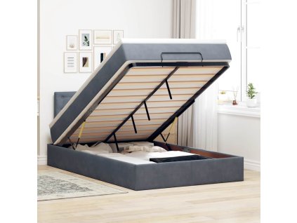 Multidom osmanská posteľ s matracom a LED diódami tmavosivá zamat