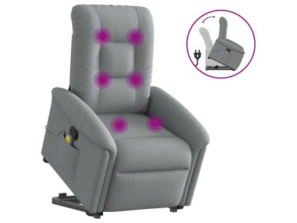 Multidom Zdvíhacie a sklápacie masážne kreslo bledosivé látka