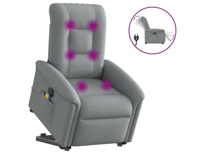 Multidom Zdvíhacie sklápacie elektrické masážne kreslo svetlosivé látka