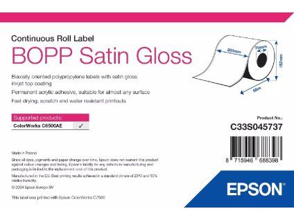 BOPP Satin Gloss Label Continuous Roll 203mm x 68m s