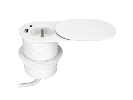 Zapustená zásuvka s posuvným vekom ORNO OR-GM-9042/W, 1x230V a 2xUSB (typ A+C; PD20W), 1,9m, biela