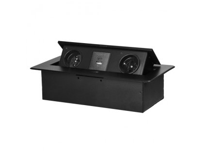 Zásuvkový blok výklopný 2x 230V+ 2x USB A/C, čierny