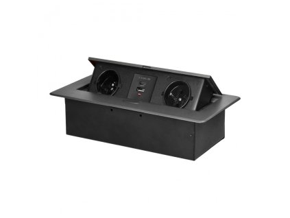 Zásuvkový blok výklopný 2x 230V+ 2x USB A/C, sivý
