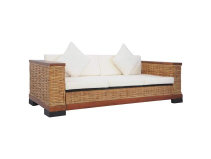 Multidom 3-miestna sedačka s vankúšmi hnedá prírodný ratan