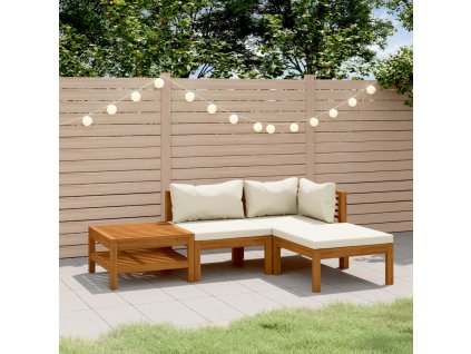 Multidom 4-dielny záhradný sedací set krémové podložky akáciový masív