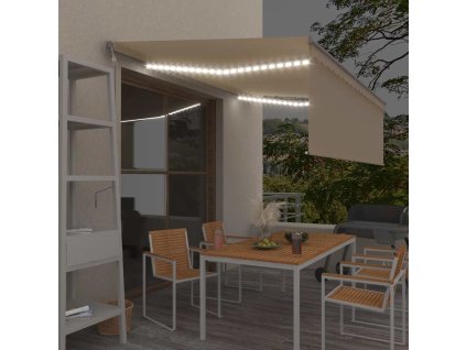 Multidom Automatická markíza s tienidlom&LED&senzorom vetra 4x3m krémová
