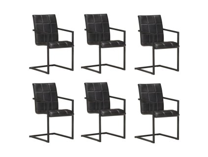 Multidom Jedálenské stoličky perová kostra 6 ks čierne pravá koža