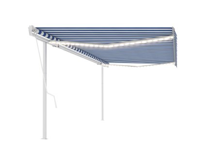 Multidom Automatická markíza, LED a senzor vetra 5x3 m, modrá/biela