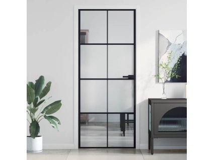 Multidom Vnútorné dvere tenké čierne 83x201,5 cm tvrdené sklo a hliník