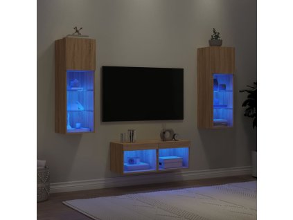Multidom 4-dielne TV nástenné skrinky s LED svetlami dub sonoma