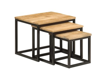 Multidom Zasúvacie konferenčné stolíky 3 ks mangovníkový masív a železo