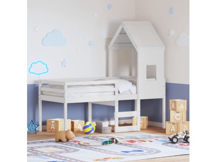 Multidom Vysoká posteľ so strechou biela 80x200 cm borovicový masív