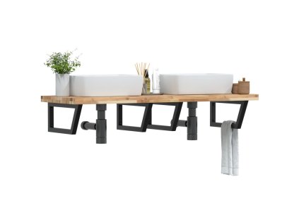 Multidom Polica pod umývadlo nástenná oceľ a akáciový masív