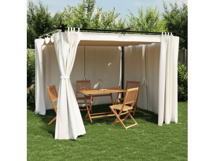 Multidom Altánok so závesmi krémový 3x3 m oceľ