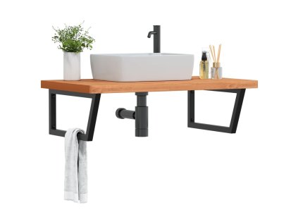 Multidom Polica pod umývadlo nástenná oceľ a bukový masív