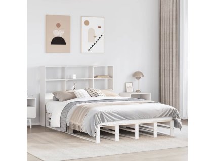 Multidom Posteľ s knižnicou bez matraca biela 120x200cm masívne drevo