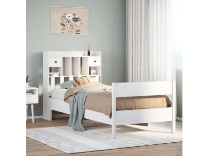 Multidom Posteľ s knižnicou bez matraca biela 90x200 cm borovicový masív