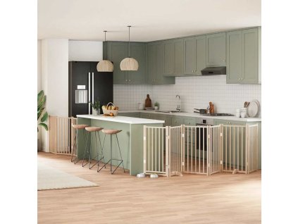 Multidom Brána pre psa s dverami skladacia 9 panely 450cm topoľové drevo