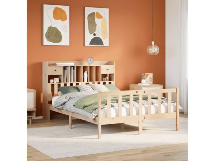 Multidom Posteľ s knižnicou bez matraca 160x200 cm borovicový masív