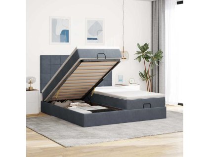 Multidom Osmanský rám postele s matracmi tmavosivá 160x200 cm zamat
