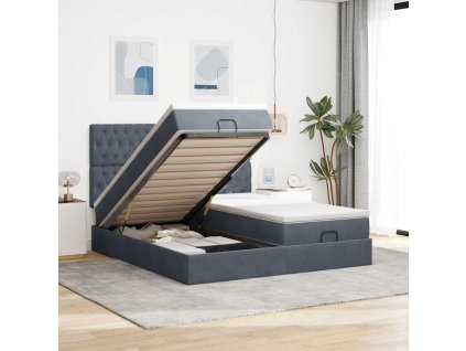 Multidom Osmanský rám postele s matracmi tmavosivá 160x200 cm zamat