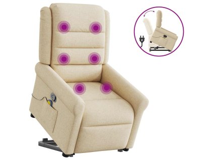 Multidom Zdvíhacie a sklápacie masážne kreslo krémové látka