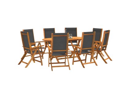 vidalXL 9-dielna záhradná jedálenská súprava akáciový masív a textilén