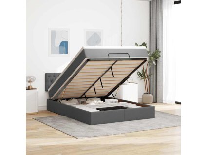 Multidom Osmanská posteľ s matracom Tmavosivá látka 140x190cm