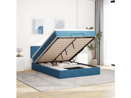 Multidom Osmanská posteľ s matracom Tmavomodrá 140x190cm Zamat