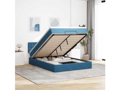 Multidom Osmanská posteľ s matracom Tmavomodrá 140x190cm Zamat