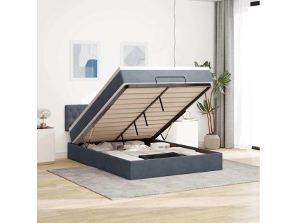 Multidom Osmanská posteľ s matracom tmavosivá 140x200cm zamat