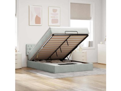 Multidom Osmanská posteľ s matracom a LED svetlosivá 140x200cm zamat