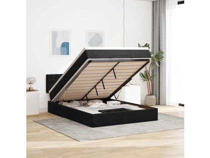 Multidom Osmanská posteľ s matracom a LED diódami čierna 140x190cm zamat