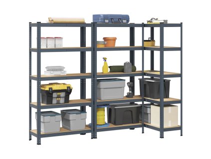 Multidom 5-vrstvové úložné police 3 ks oceľ a spracované drevo