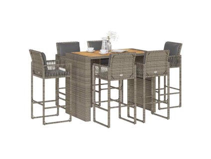 Multidom 7-dielna záhradná barová súprava s vankúšmi sivá polyratanová