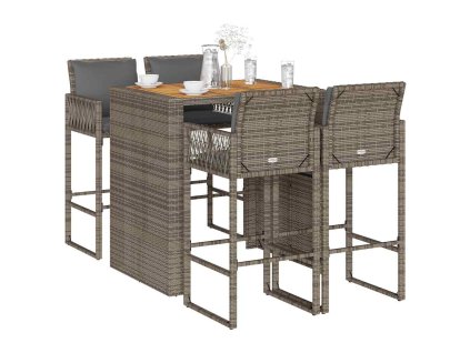 Multidom 5-dielna sada záhradných barov s vankúšmi sivá polyratanová