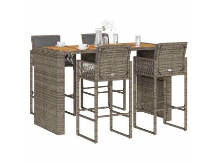 Multidom 5-dielna záhradná barová súprava s vankúšmi sivá polyratanová