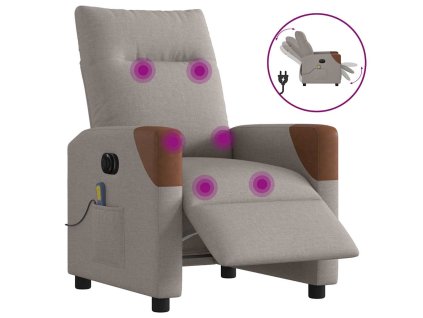 Multidom Elektrické sklápacie masážne kreslo sivohnedé látka